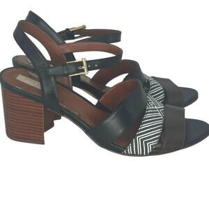 Cole Haan Block Heel Sandals Black White Stripes Size 9B Summer Vacation Resort